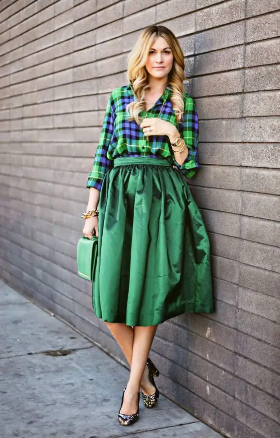 2-modern-plaid-top-with-silk-skirt