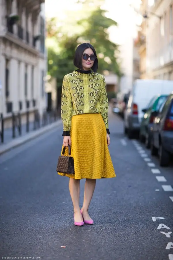2-mustard-skirt-with-snake-print-blouse