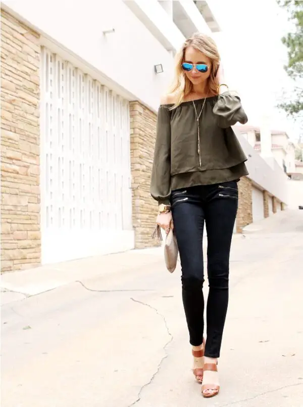 2-puff-sleeved-olive-green-blouse-with-zipped-jeans