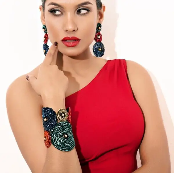 2-statement-earrings-and-cuff-with-red-outfit