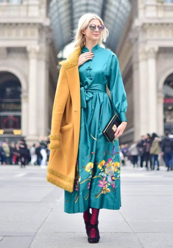2-turquoise-floral-robe-dress-with-camel-coat