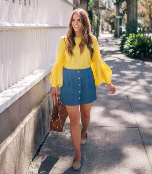 2-yellow-bell-sleeved-top-with-button-front-skirt