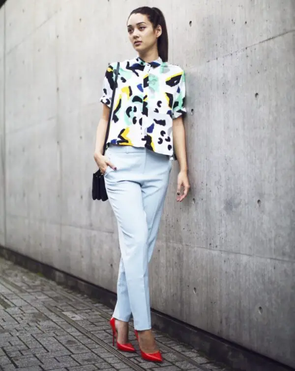 3-abstract-print-blouse-with-straight-leg-pants-and-red-pumps