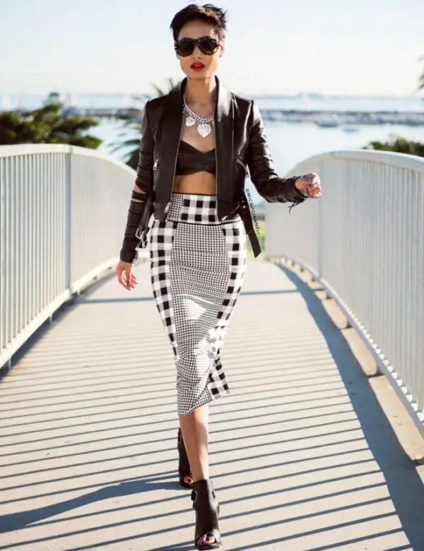 3-bandeau-top-with-biker-jacket-and-checkered-skirt-1