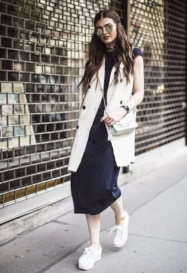 3-black-dress-with-trench-vest-and-sneakers