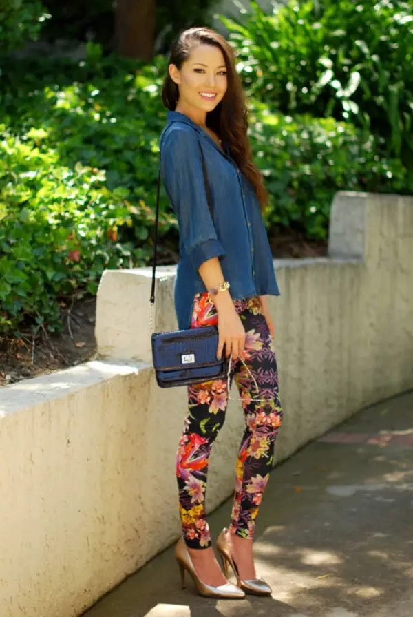 3-floral-pants-with-chambray-shirt
