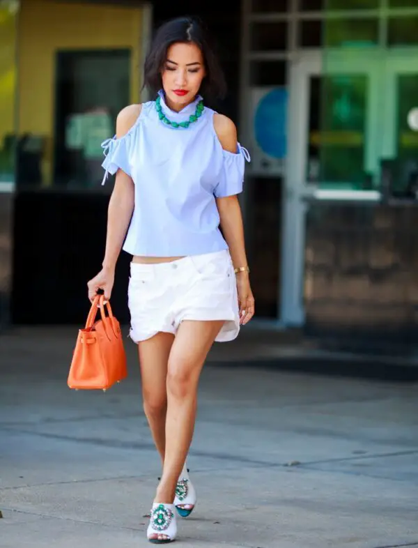 3-jewelled-mules-with-cold-shoulder-blouse-and-shorts