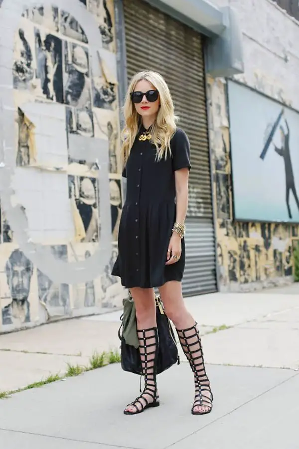 3-shirtdress-with-neclace-and-gladiator-sandals