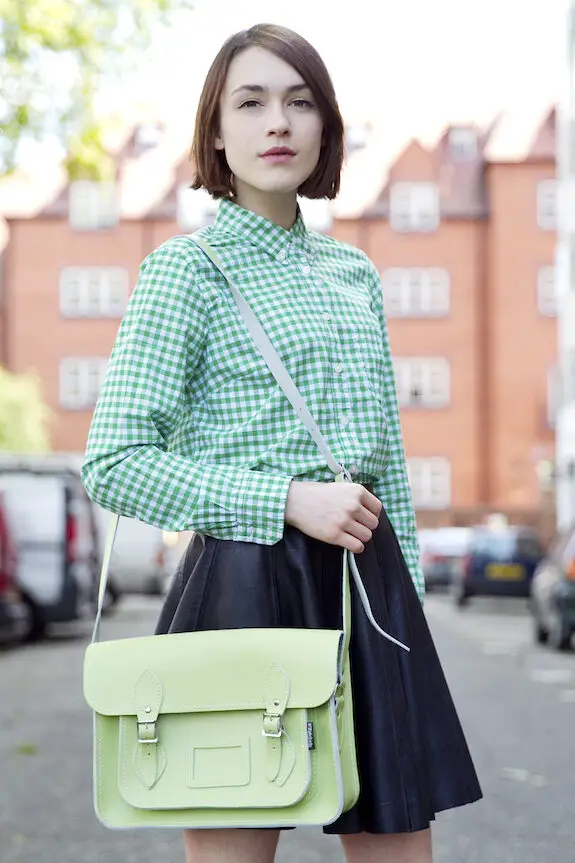 3-structured-green-bag-with-full-skirt-and-checkered-shirt-1
