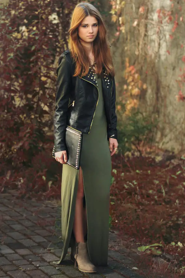 3-studded-leather-jacket-with-olive-green-maxi-dress