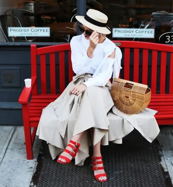 4-bold-red-sandals-with-breezy-outfit-and-woven-bag