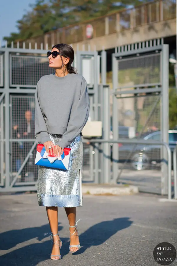 4-colorful-clutch-with-slouchy-sweater-and-metallic-skirt