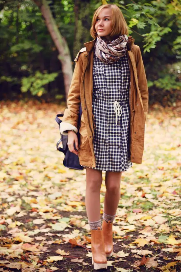 4-fall-coat-with-preppy-gingham-dress
