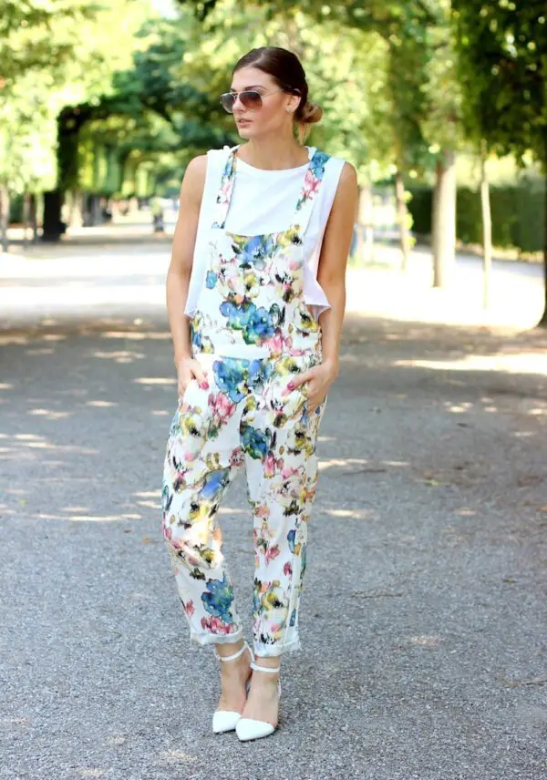 4-floral-print-overalls-with-white-top-and-ankle-strap-sandals