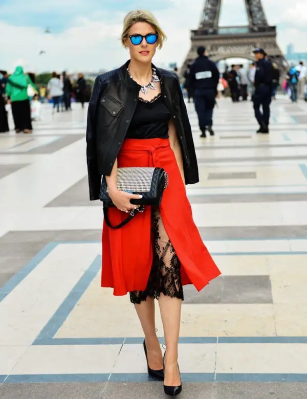 4-red-slit-skirt-with-lace-and-leather-jacket