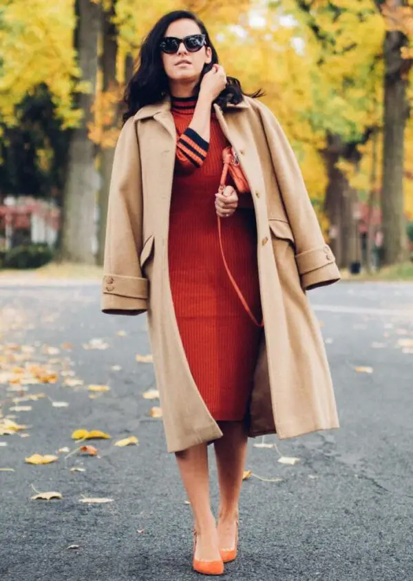 4-sporty-red-orange-dress-with-camel-coat