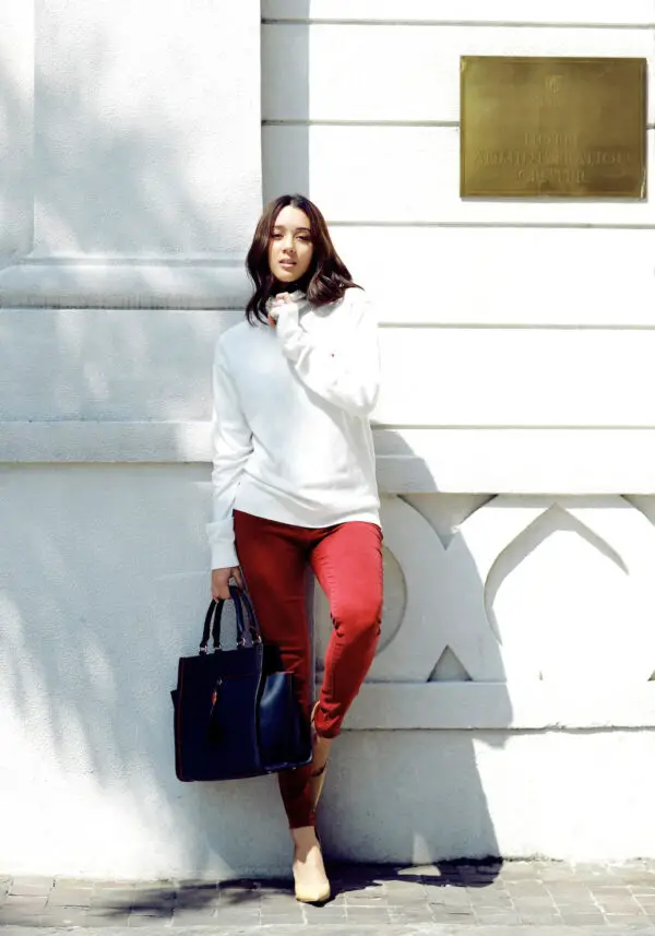 4-white-sweater-with-burgundy-pumps-and-nude-pumps-1