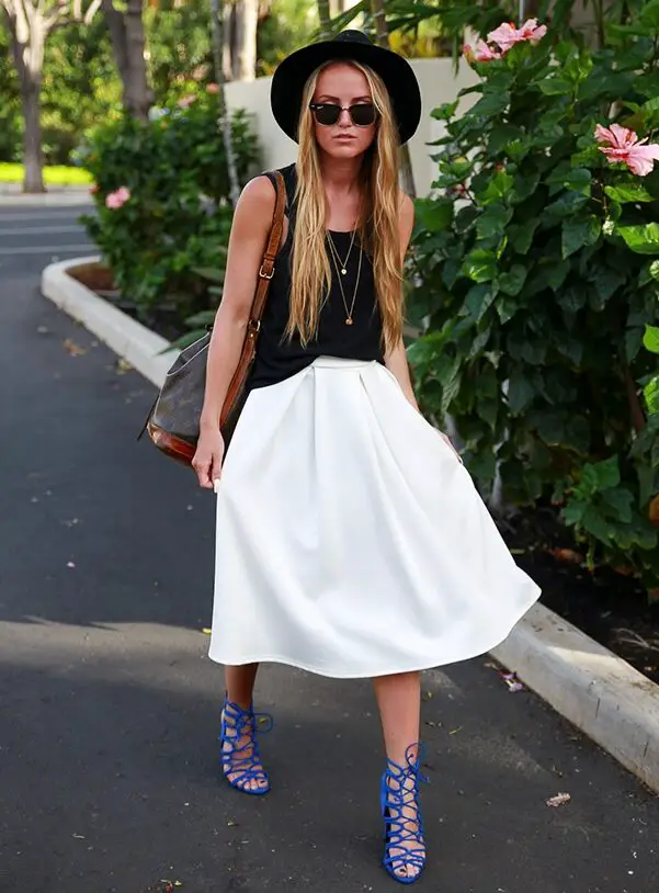 5-cobalt-blue-sandals-with-white-full-skirt-and-black-top