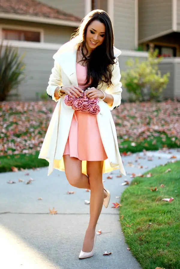5-coral-dresswith-pastel-coat-and-pink-clutch