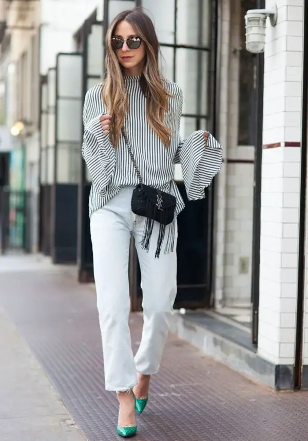 5-green-pumps-with-bell-sleeved-blouse-and-white-pants-1