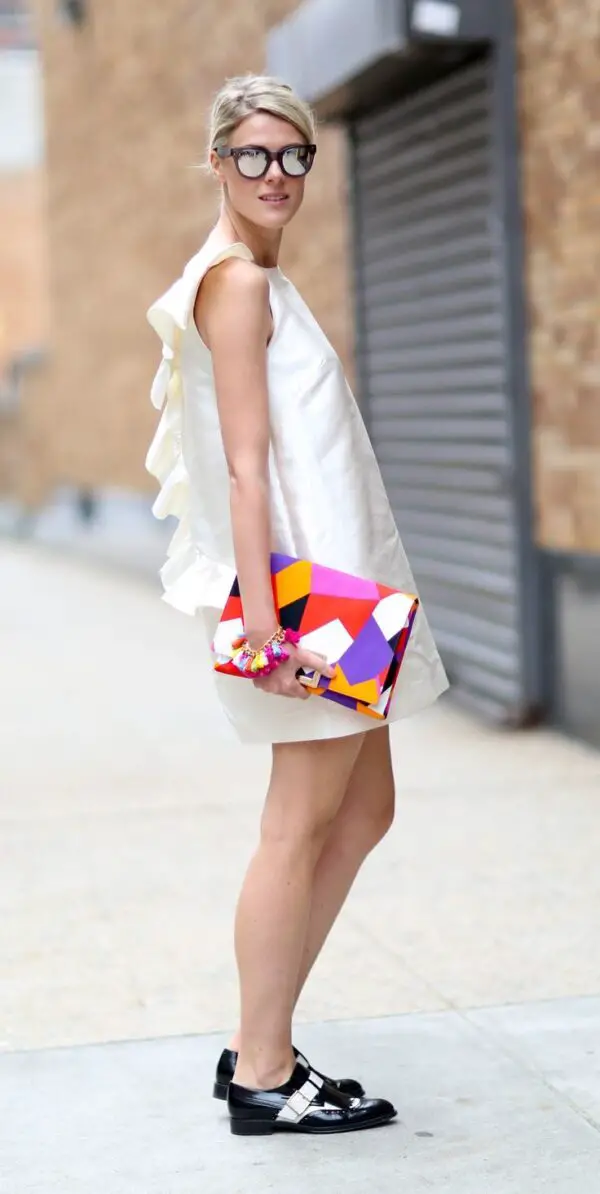5-oxford-shoes-and-colorful-clutch-with-white-dress