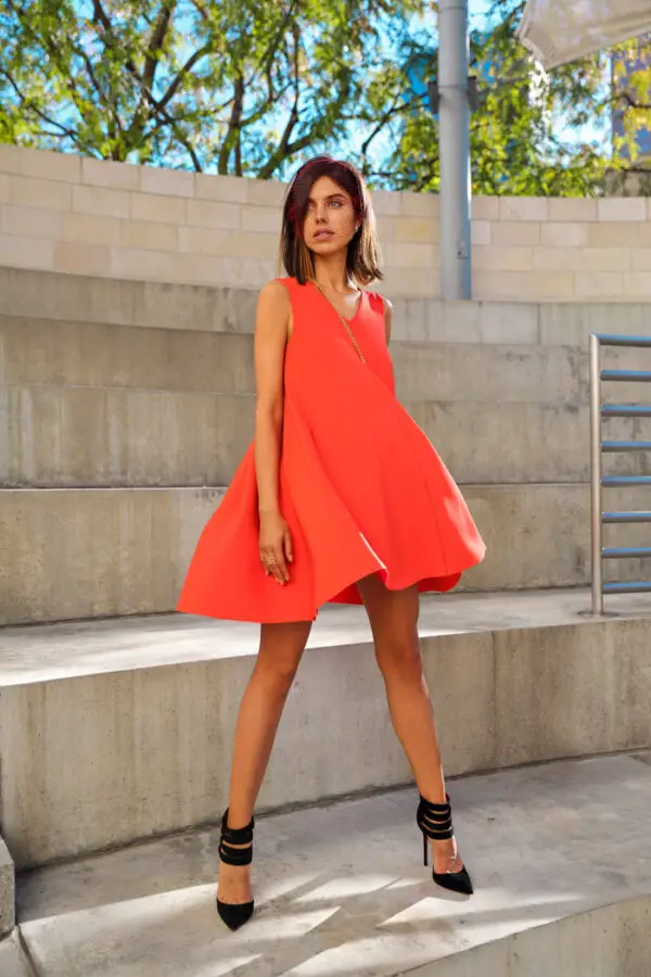 5-peach-dress-with-black-shoes
