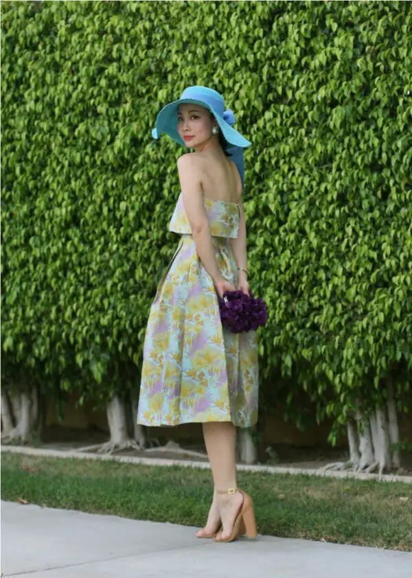 6-flirty-purple-bag-and-floral-dress-with-blue-hat