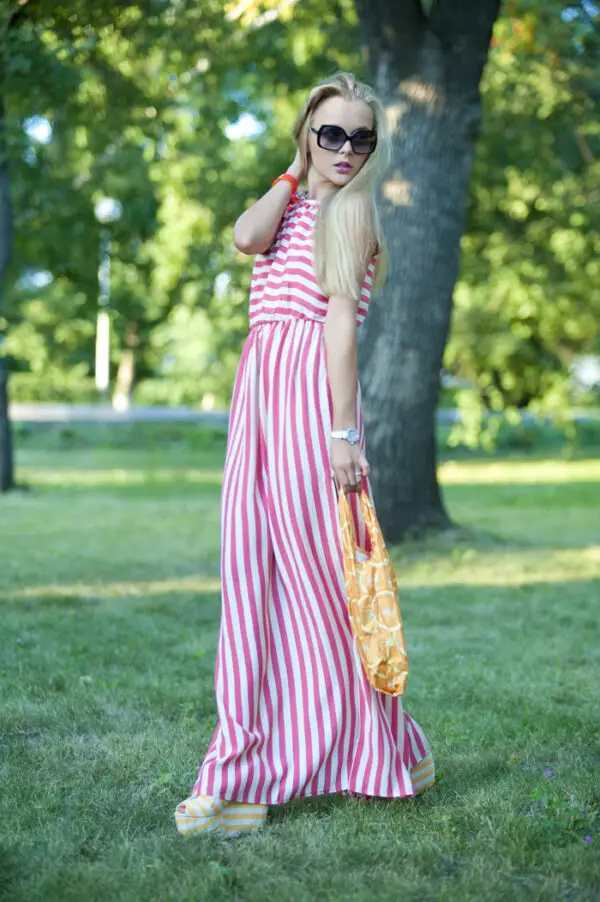 6-pink-striped-dress-with-orange-print-tote