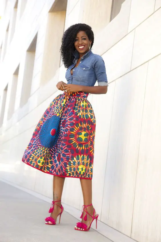 abstract-floral-skirt-with-denim-top