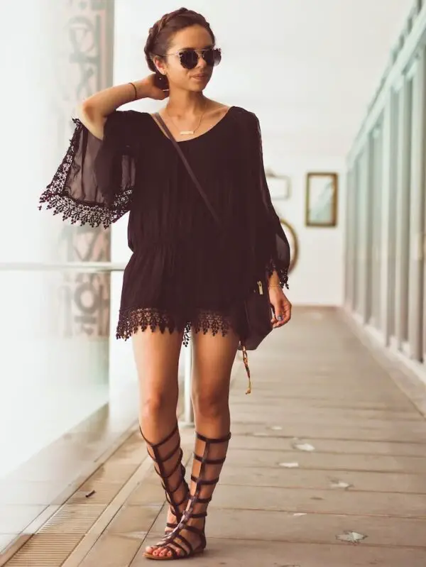black-dress-and-gladiator-sandals