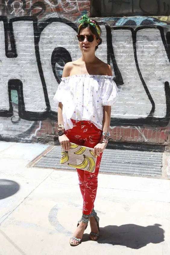 bright-red-printed-pants-with-printed-white-top