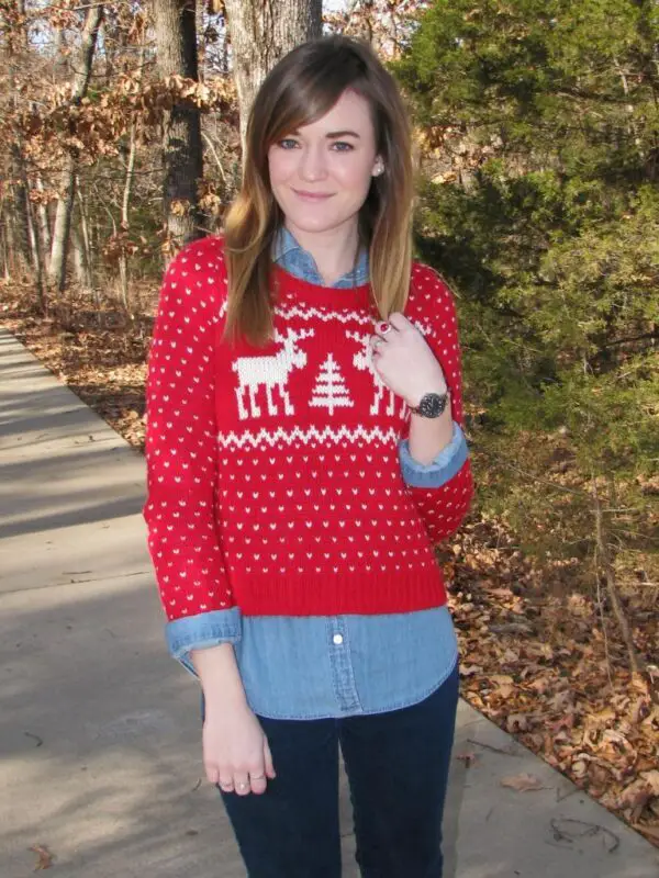 christmas-sweater-and-denim-top-layered