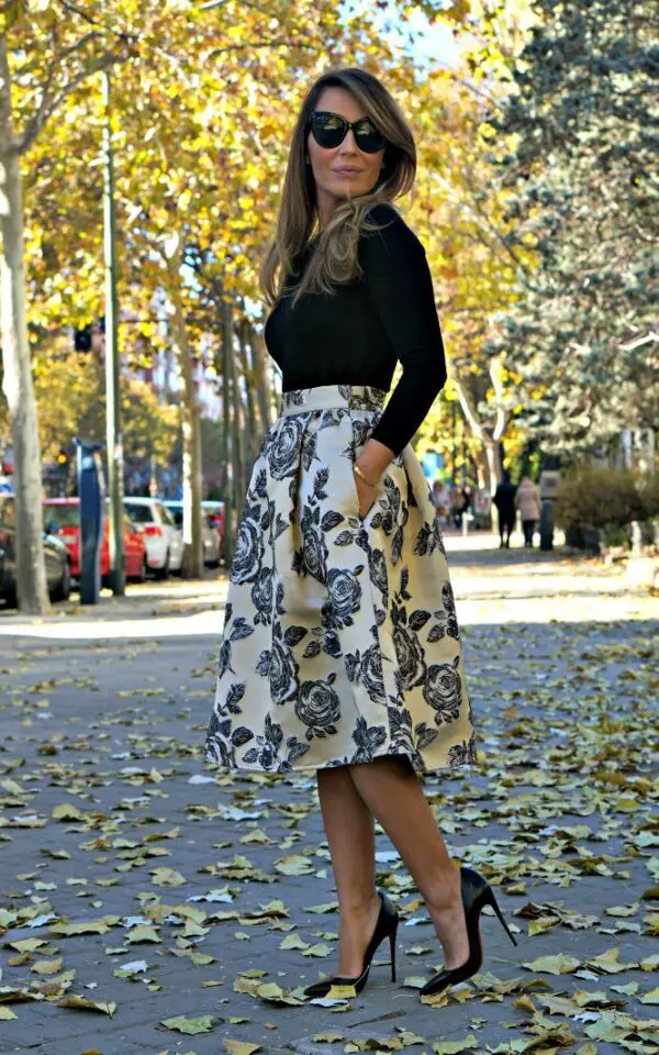 floral-skirt-and-black-top