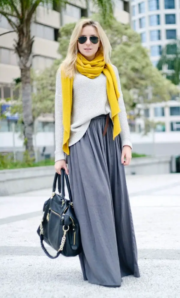 gray-maxi-skirt-and-yellow-scarf