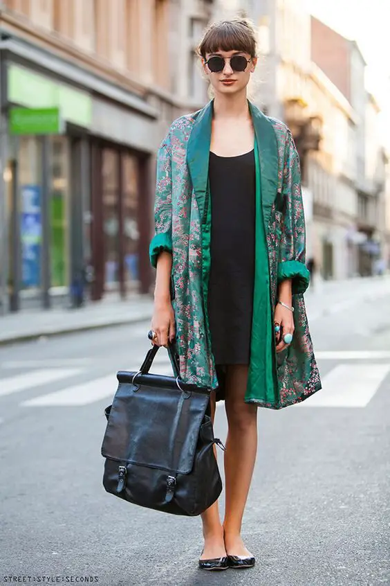 green-silk-robe-coat-and-all-black-outfit-1