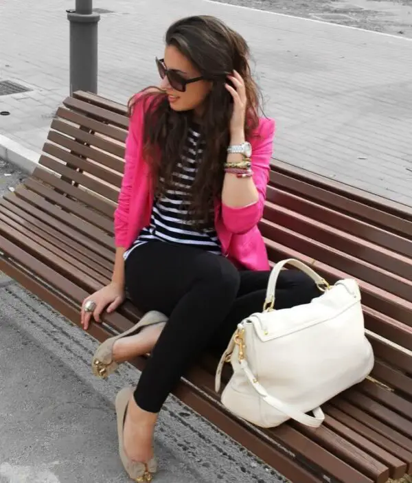 hot-pink-blazer-and-black-outfit
