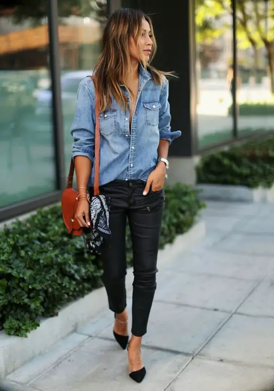 leather-pants-and-denim-top