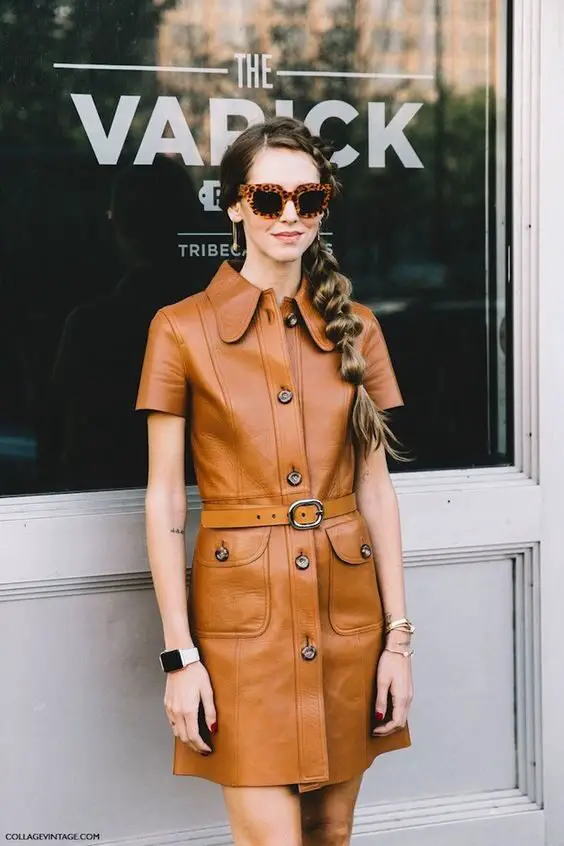 leather-tan-dress-with-buckle-belt