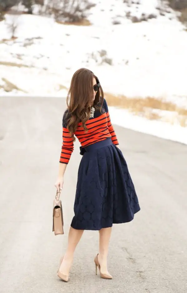 navy-lace-skirt-and-orange-striped-top