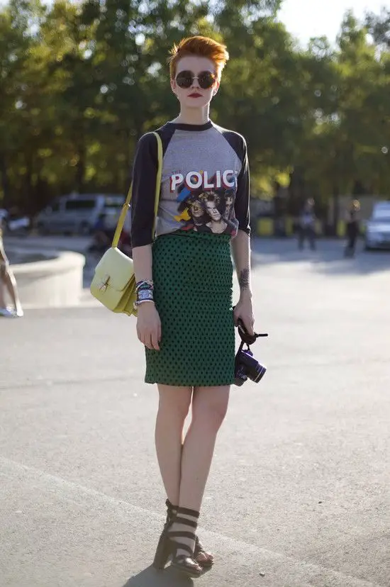 pencil-skirt-in-green-with-a-band-tee