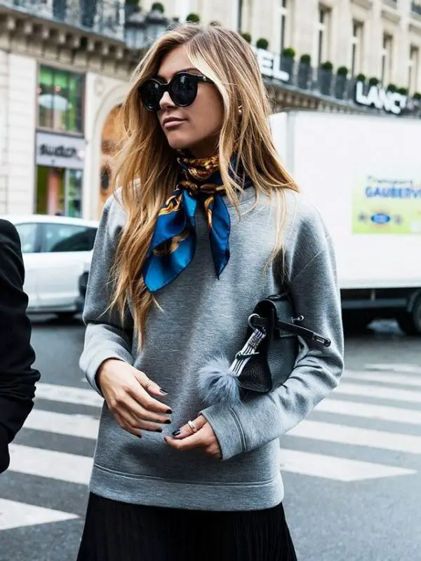 plain-gray-jumper-and-silk-scarf