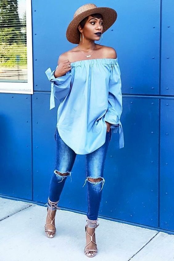 ripped-jeans-on-chambray-off-shoulder