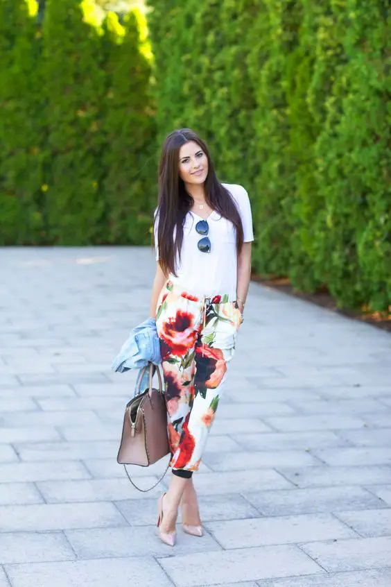 white-shirt-and-floral-pants