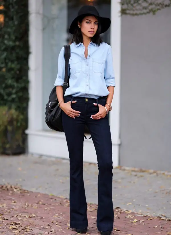 1-backpack-with-bootcut-jeans-and-chambray-shirt