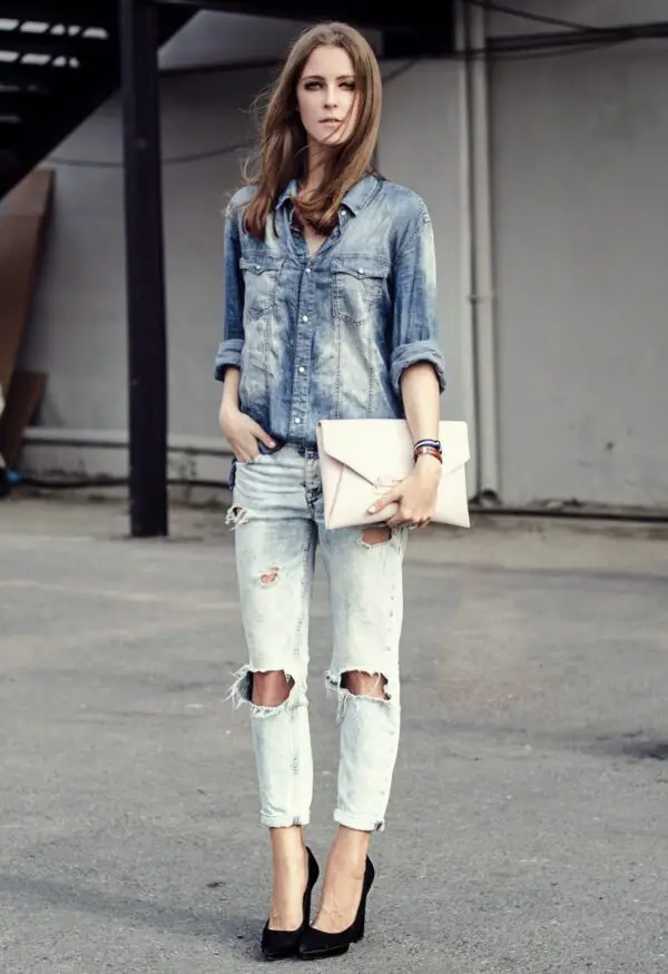 1-denim-shirt-and-distressed-jeans-with-envelope-clutch