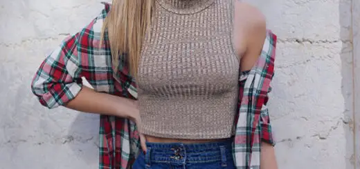 1-denim-skirt-with-knitted-top-and-plaid-shirt