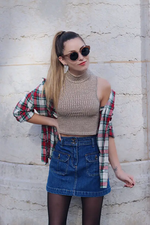 1-denim-skirt-with-knitted-top-and-plaid-shirt