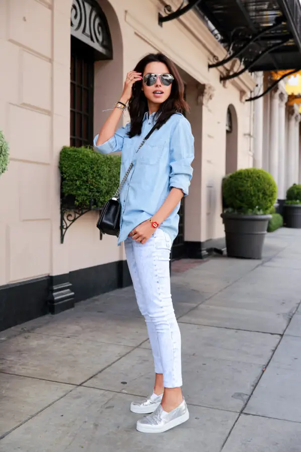 1-metallic-slip-on-sneakers-with-chambray-shirt-and-white-jeans