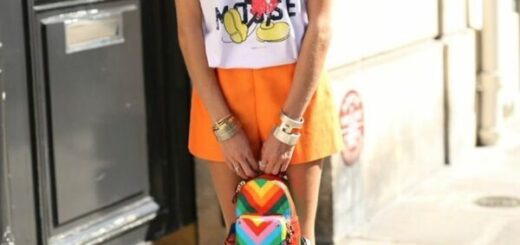 1-mickey-mouse-shirt-with-orange-skirt-and-rainbow-colored-striped-bag-1