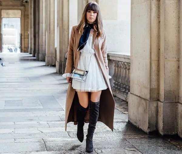 1-silk-scarf-with-chic-dress-and-camel-coat